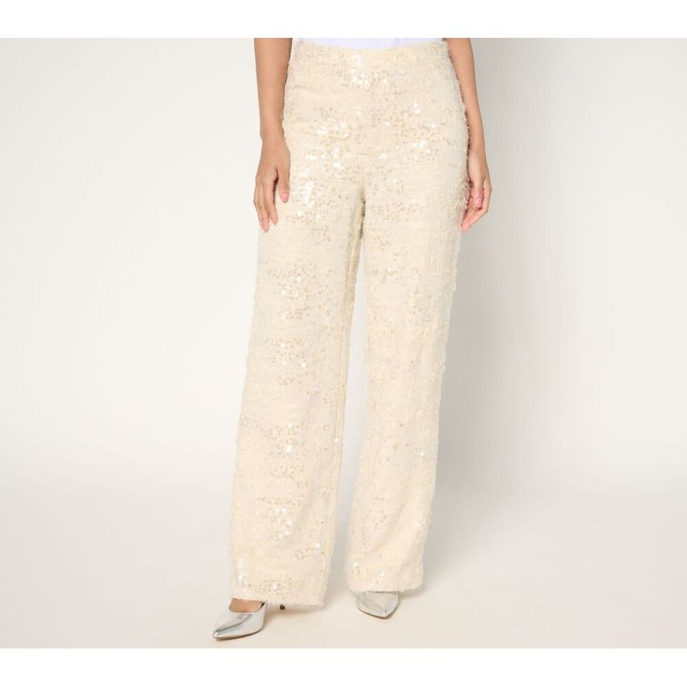 Dennis Basso Women's Pants Sz 6 Wide Leg Sequin White A681199